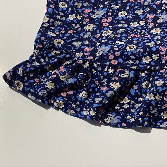 Lucky Brand Blue Ditsy Floral Short Sleeve Ruffled Hem Cotton Top Women's Size S - Picture 6 of 13